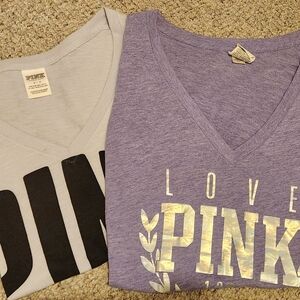 2 PINK Victoria's Secret Kids V-Neck Shirt - Purple and Gray